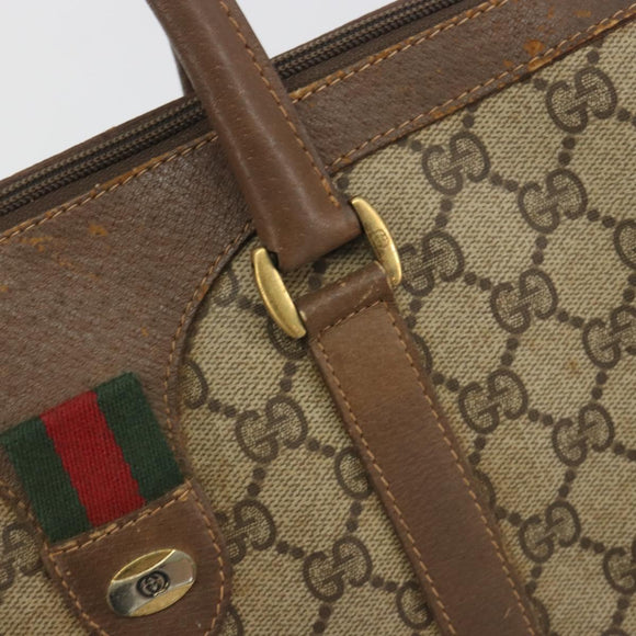 GUCCI GG Supreme Web Sherry Line Boston Bag PVC Beige Gold 40 02 007 Auth 194987
