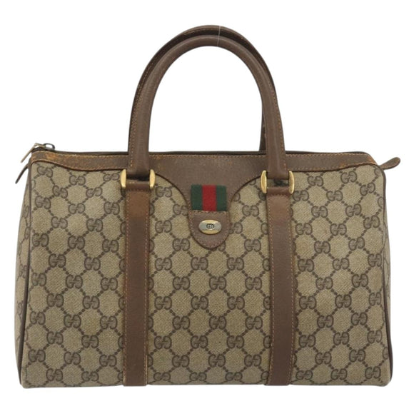 GUCCI GG Supreme Web Sherry Line Boston Bag PVC Beige Gold 40 02 007 Auth 194987
