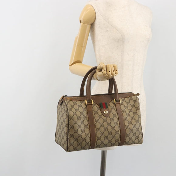 GUCCI GG Supreme Web Sherry Line Boston Bag PVC Beige Gold 40 02 007 Auth 194987