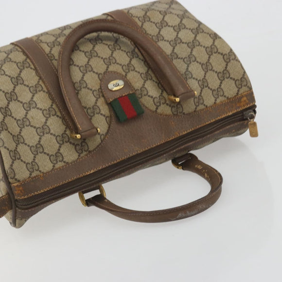 GUCCI GG Supreme Web Sherry Line Boston Bag PVC Beige Gold 40 02 007 Auth 194987