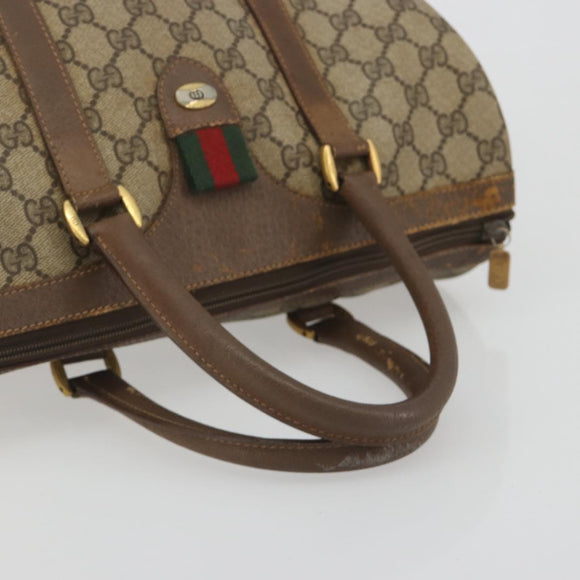 GUCCI GG Supreme Web Sherry Line Boston Bag PVC Beige Gold 40 02 007 Auth 194987