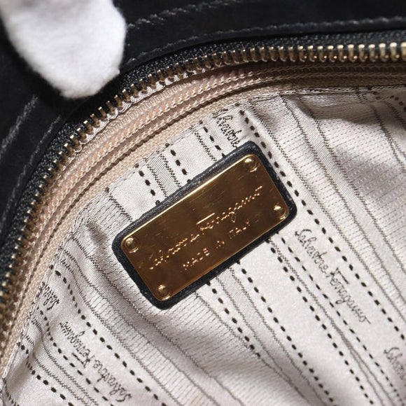 Salvatore Ferragamo Gancini Hand Bag Harako Leather 2way Beige Gold Auth 194990A