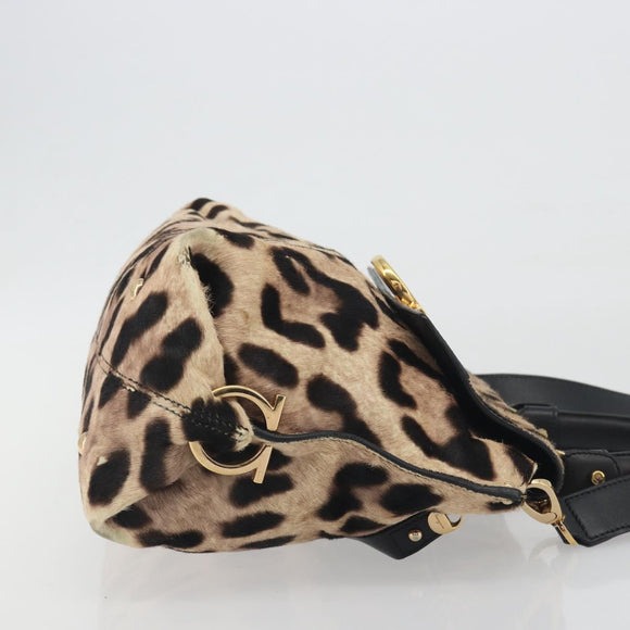 Salvatore Ferragamo Gancini Hand Bag Harako Leather 2way Beige Gold Auth 194990A