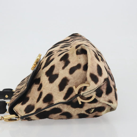 Salvatore Ferragamo Gancini Hand Bag Harako Leather 2way Beige Gold Auth 194990A