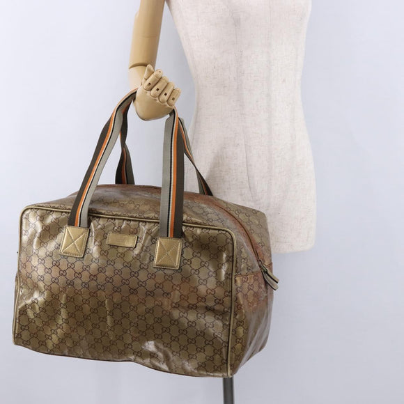 GUCCI GG Crystal Boston Bag Coated Canvas Beige 153240 Auth 194991