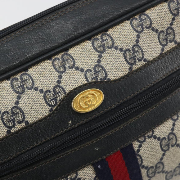 GUCCI GG Supreme Sherry Line Shoulder Bag PVC Navy Gold Auth 194995