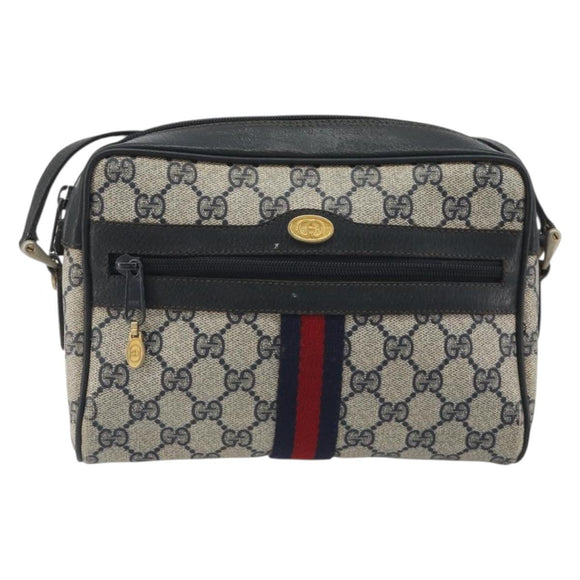GUCCI GG Supreme Sherry Line Shoulder Bag PVC Navy Gold Auth 194995