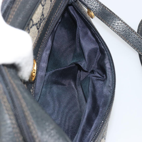 GUCCI GG Supreme Sherry Line Shoulder Bag PVC Navy Gold Auth 194995