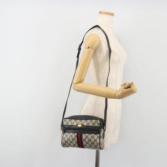 GUCCI GG Supreme Sherry Line Shoulder Bag PVC Navy Gold Auth 194995