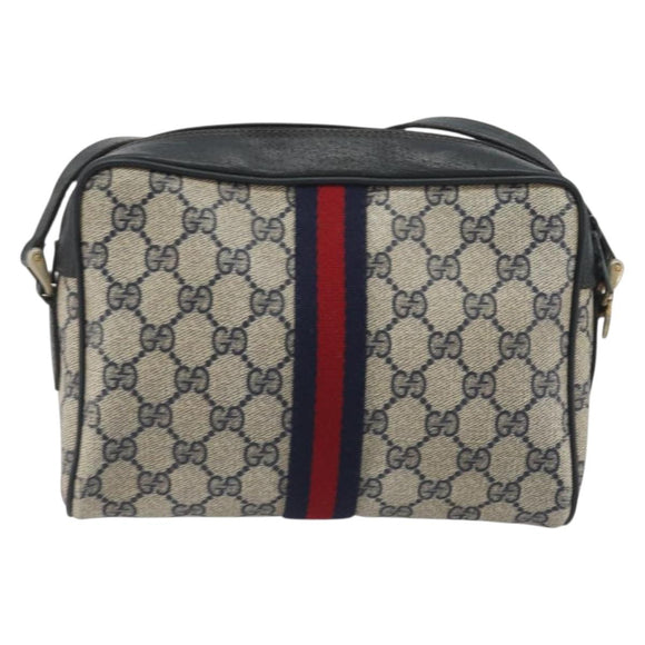 GUCCI GG Supreme Sherry Line Shoulder Bag PVC Navy Gold Auth 194995