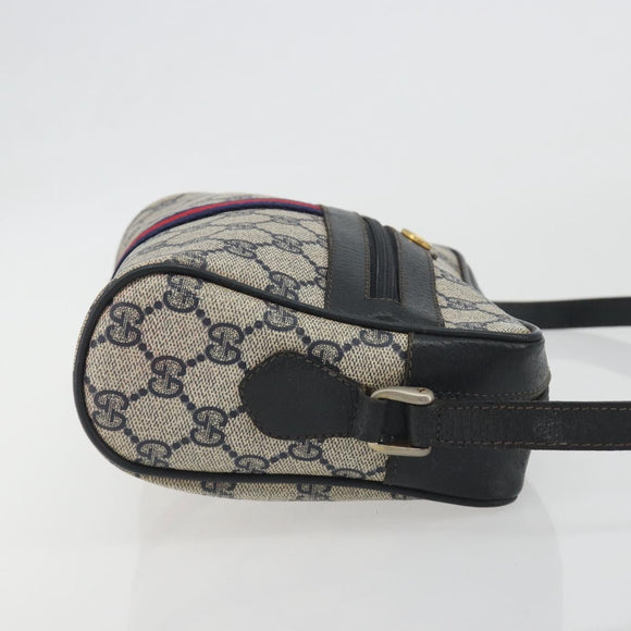 GUCCI GG Supreme Sherry Line Shoulder Bag PVC Navy Gold Auth 194995
