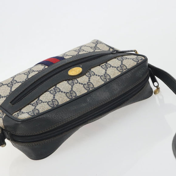 GUCCI GG Supreme Sherry Line Shoulder Bag PVC Navy Gold Auth 194995