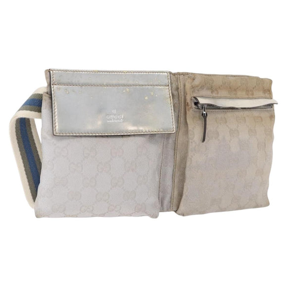 GUCCI GG Canvas Waist Bag Silver 28566 Auth 195000