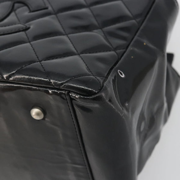 CHANEL Matelasse Chain Shoulder Bag Patent Leather Black Silver CC Auth 195001