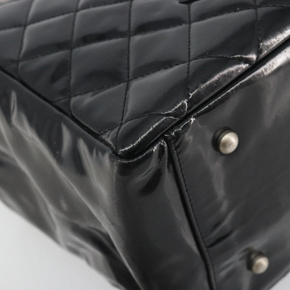 CHANEL Matelasse Chain Shoulder Bag Patent Leather Black Silver CC Auth 195001
