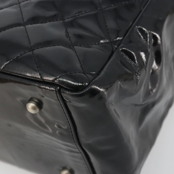 CHANEL Matelasse Chain Shoulder Bag Patent Leather Black Silver CC Auth 195001