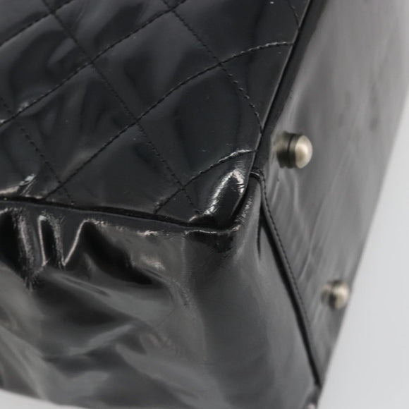 CHANEL Matelasse Chain Shoulder Bag Patent Leather Black Silver CC Auth 195001