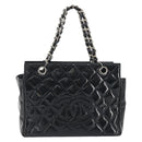 CHANEL Matelasse Chain Shoulder Bag Patent Leather Black Silver CC Auth 195001-13