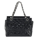CHANEL Matelasse Chain Shoulder Bag Patent Leather Black Silver CC Auth 195001-2