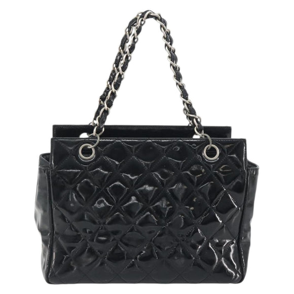 CHANEL Matelasse Chain Shoulder Bag Patent Leather Black Silver CC Auth 195001