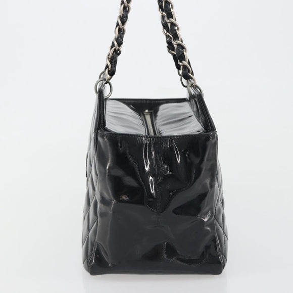 CHANEL Matelasse Chain Shoulder Bag Patent Leather Black Silver CC Auth 195001