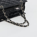 CHANEL Matelasse Chain Shoulder Bag Patent Leather Black Silver CC Auth 195001-7