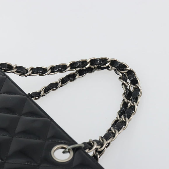 CHANEL Matelasse Chain Shoulder Bag Patent Leather Black Silver CC Auth 195001