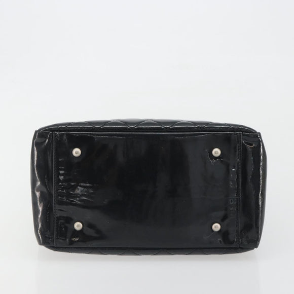CHANEL Matelasse Chain Shoulder Bag Patent Leather Black Silver CC Auth 195001