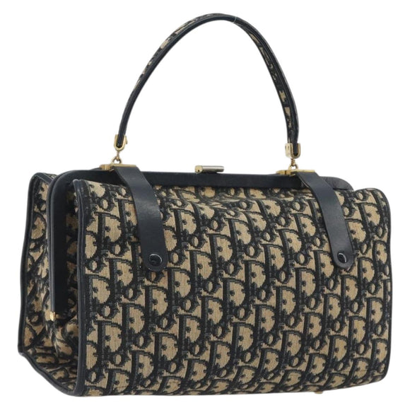 Christian Dior Trotter Canvas Hand Bag Navy Gold Auth 195002