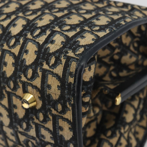 Christian Dior Trotter Canvas Hand Bag Navy Gold Auth 195002
