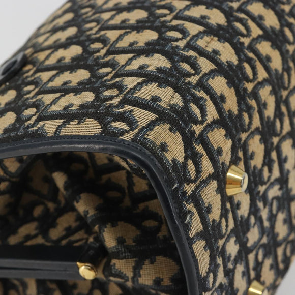 Christian Dior Trotter Canvas Hand Bag Navy Gold Auth 195002