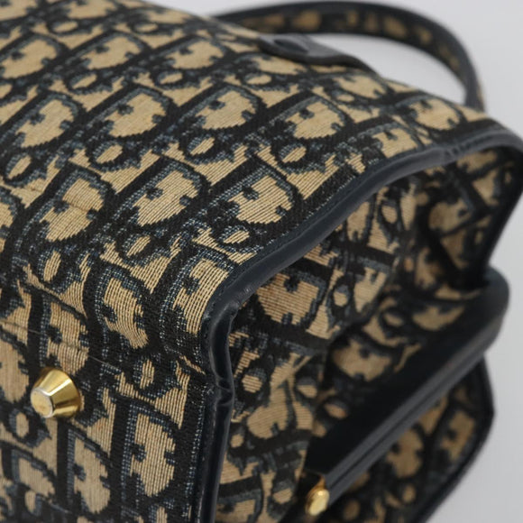 Christian Dior Trotter Canvas Hand Bag Navy Gold Auth 195002