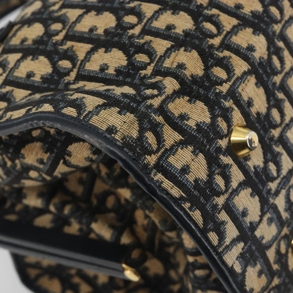 Christian Dior Trotter Canvas Hand Bag Navy Gold Auth 195002