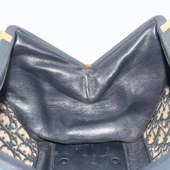 Christian Dior Trotter Canvas Hand Bag Navy Gold Auth 195002
