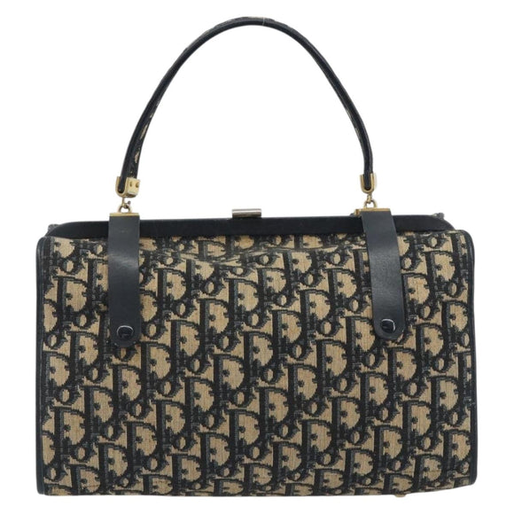 Christian Dior Trotter Canvas Hand Bag Navy Gold Auth 195002