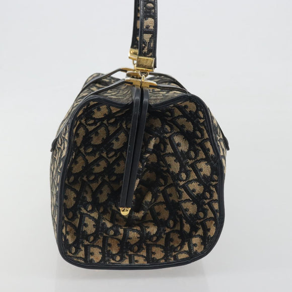 Christian Dior Trotter Canvas Hand Bag Navy Gold Auth 195002