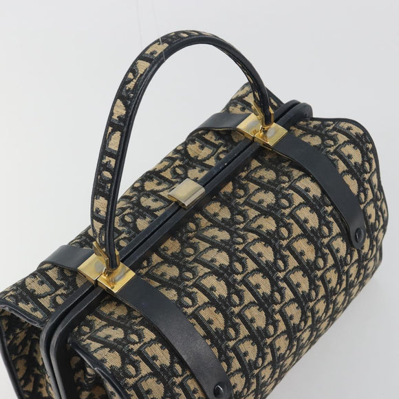 Christian Dior Trotter Canvas Hand Bag Navy Gold Auth 195002