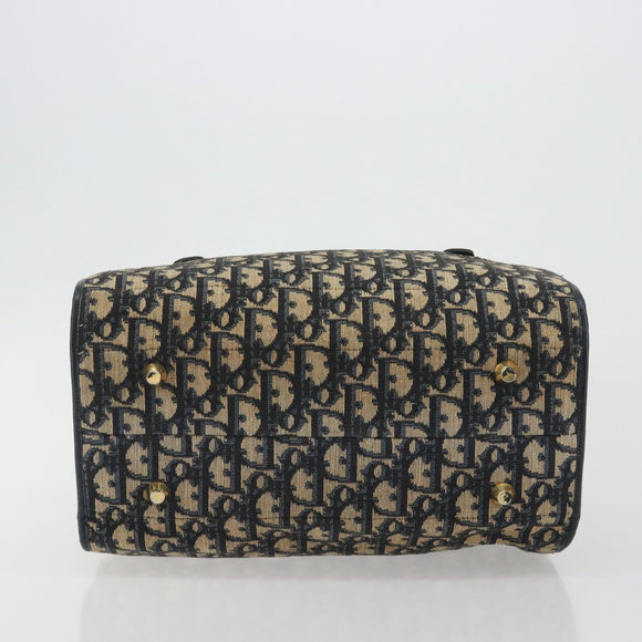 Christian Dior Trotter Canvas Hand Bag Navy Gold Auth 195002
