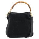 GUCCI Bamboo Shoulder Bag Suede 2way Black Gold Auth 195003-1