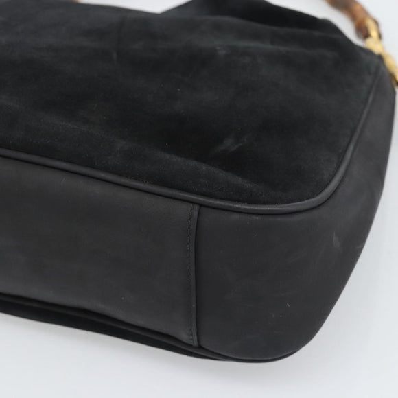 GUCCI Bamboo Shoulder Bag Suede 2way Black Gold Auth 195003