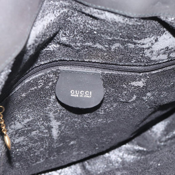 GUCCI Bamboo Shoulder Bag Suede 2way Black Gold Auth 195003
