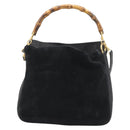 GUCCI Bamboo Shoulder Bag Suede 2way Black Gold Auth 195003-13