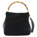 GUCCI Bamboo Shoulder Bag Suede 2way Black Gold Auth 195003-2