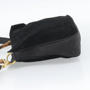 GUCCI Bamboo Shoulder Bag Suede 2way Black Gold Auth 195003-3