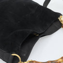 GUCCI Bamboo Shoulder Bag Suede 2way Black Gold Auth 195003-6