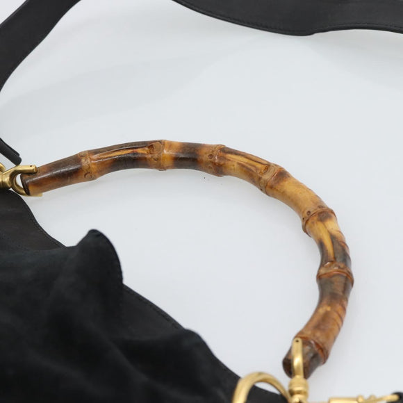 GUCCI Bamboo Shoulder Bag Suede 2way Black Gold Auth 195003