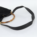 GUCCI Bamboo Shoulder Bag Suede 2way Black Gold Auth 195003-9