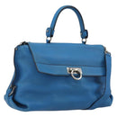 Salvatore Ferragamo Gancini Hand Bag Leather 2way Blue Silver Auth 195004-1