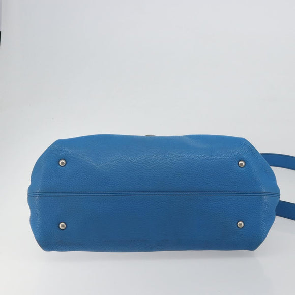 Salvatore Ferragamo Gancini Hand Bag Leather 2way Blue Silver Auth 195004