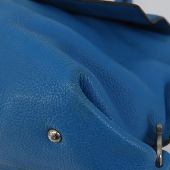 Salvatore Ferragamo Gancini Hand Bag Leather 2way Blue Silver Auth 195004